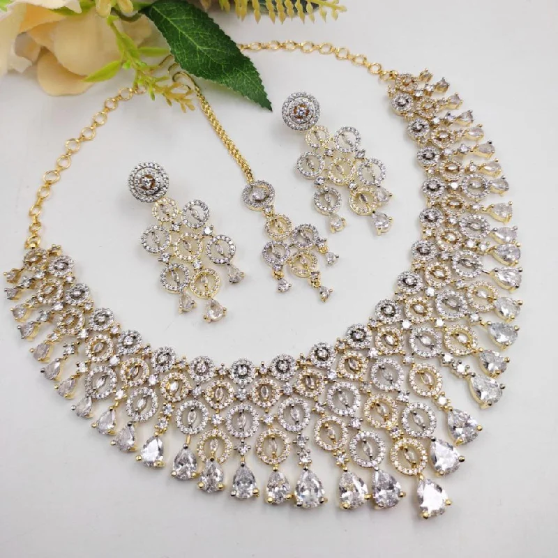 Aamrapali 2 Tone Plated American Diamond Necklace Set