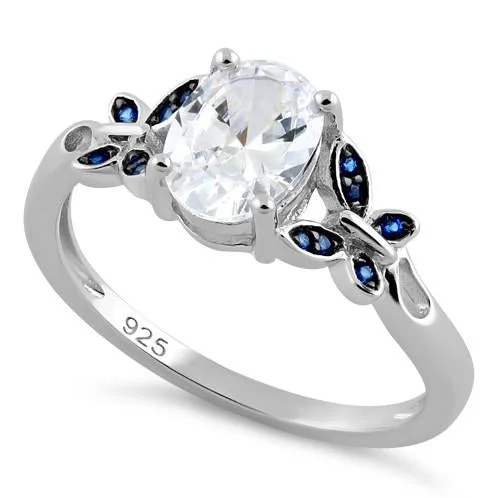 Sterling Silver Double Butterfly Oval CZ Ring