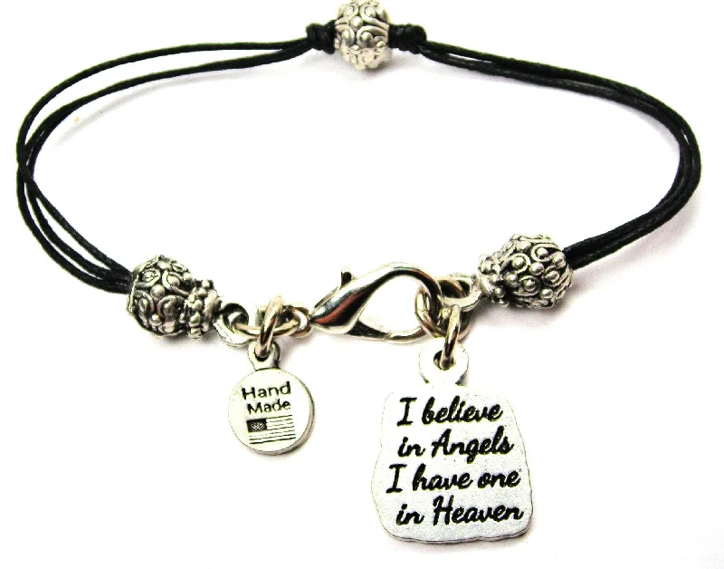 I Believe In Angels I Have One In Heaven Beaded Black Cord Bracelet