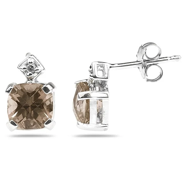 Marquee 10k Gold Cushion-cut Smokey Quartz and Diamond Earrings