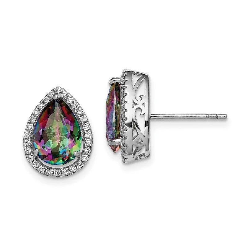 Curata 925 Sterling Silver Polished Created Mystic Topaz and CZ Cubic Zirconia Post Earrings - 14x11mm