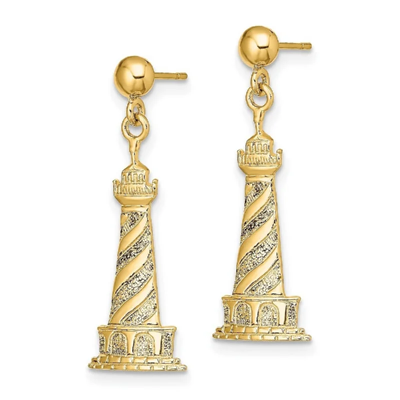 Curata 14k Yellow Gold Cape Hatteras Lighthouse Earrings 2 d 28.5mm long