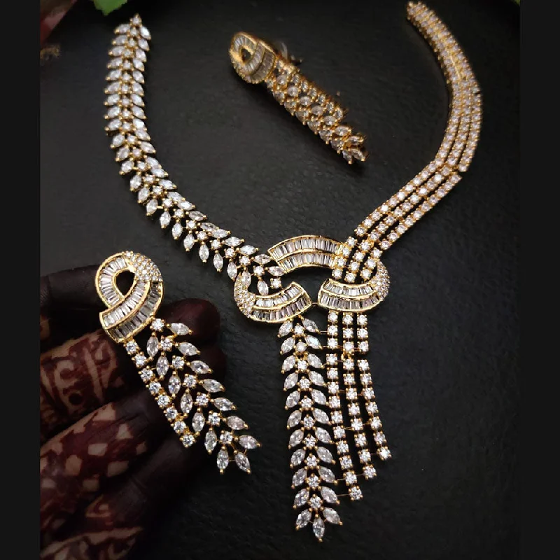 FS Collection Gold Plated American Diamond Necklace Set