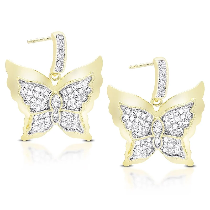 Samantha Stone Gold Over Sterling Silver Cubic Zirconia Dangling Butterfly Earrings