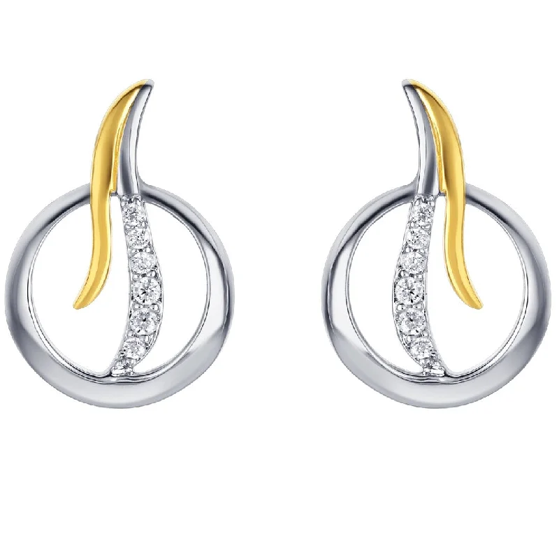 Two-Tone Sterling Silver Cubic Zirconia Open Circle Earrings