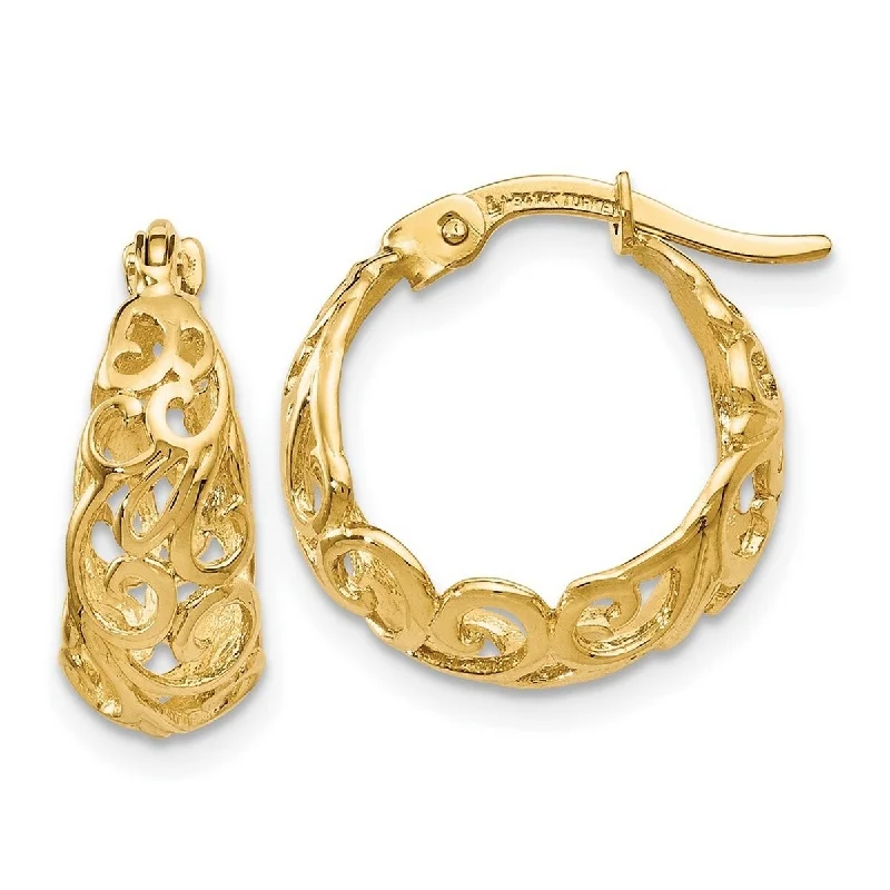 Curata 14k Yellow Gold Textured Scroll Hoop Earrings (6mm x 16mm)