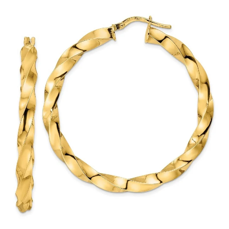 Curata 14k Yellow Gold Polished Twisted Hoop Earrings - 44x4mm