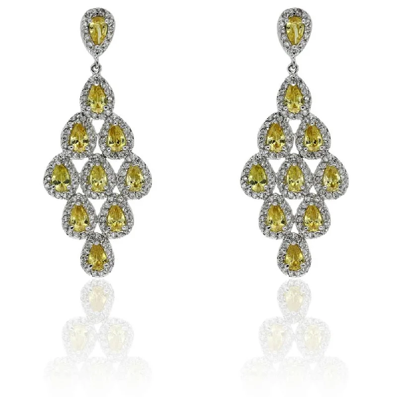 Dolce Giavonna Silver Overlay Yellow and White CZ Chandelier Earrings