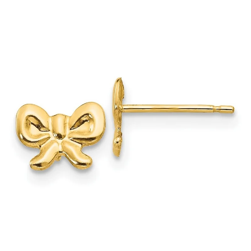 Curata Solid 14k Yellow Gold Childrens Polished Ribbon Bow Post Earrings (8mmx6mm) - Orange