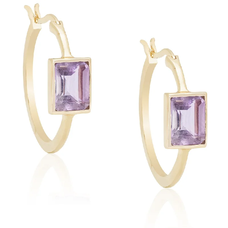 Dolce Giavonna Gold Overlay Amethyst Square Hoop Earrings