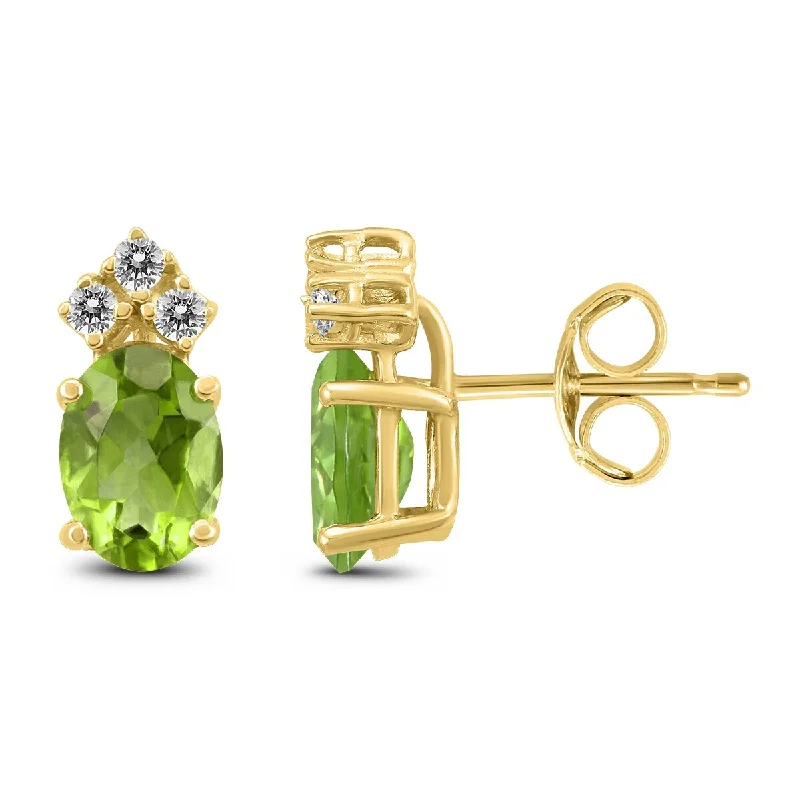 Marquee 14K Yellow Gold 7x5MM Oval Peridot and Diamond Earrings