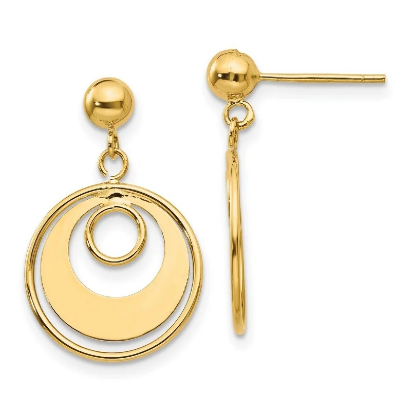 Curata 14k Yellow Gold Polished Double Circle Dangle Post Earrings 19x12mm