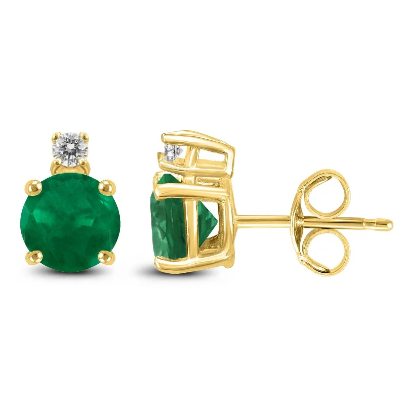 Marquee 14K Yellow Gold 4MM Round Emerald and Diamond Earrings