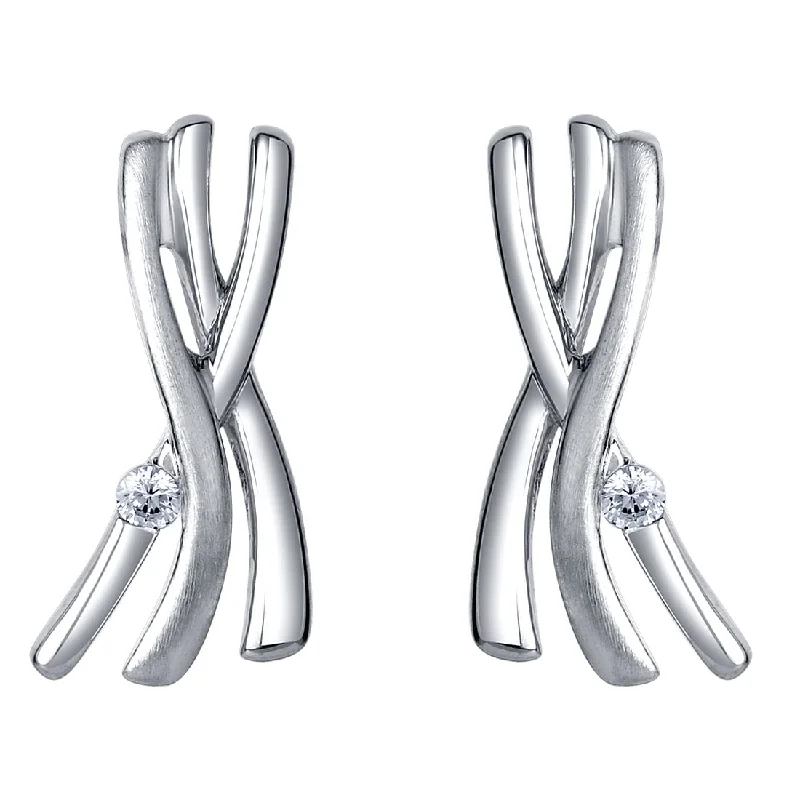 Sterling Silver Cubic Zirconia Sculpted X Earrings