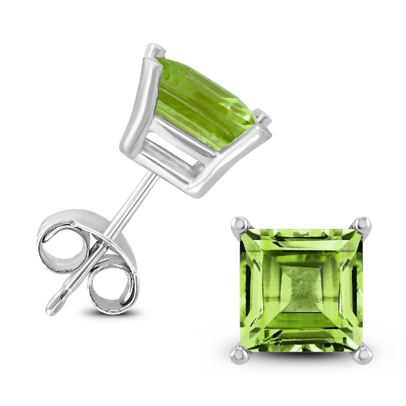 Marquee 14K White Gold 5MM Square Peridot Earrings