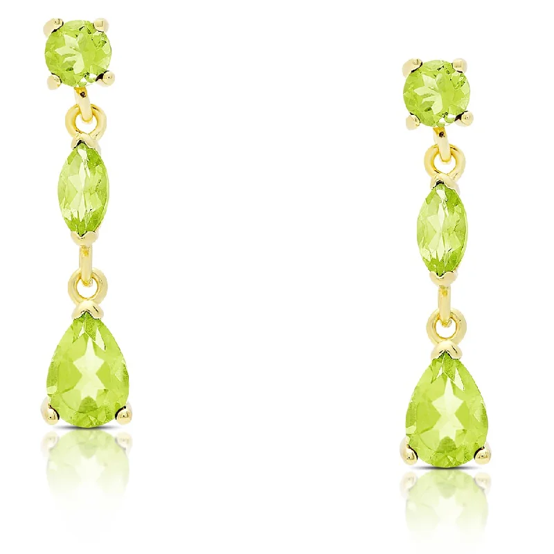 Dolce Giavonna Gold Over Sterling Silver Peridot Teardrop Dangle Earrings - Yellow