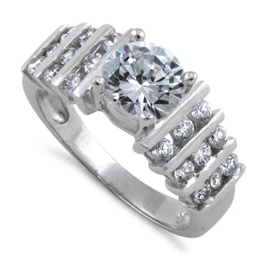 Sterling Silver Clear Round Cut Engagement CZ Ring