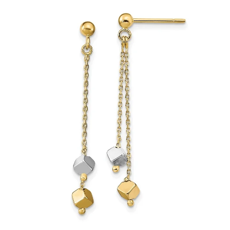 Curata 14k Two tone Gold Polished Beaded Post Long Drop Dangle Earrings 36.08x3.86mm