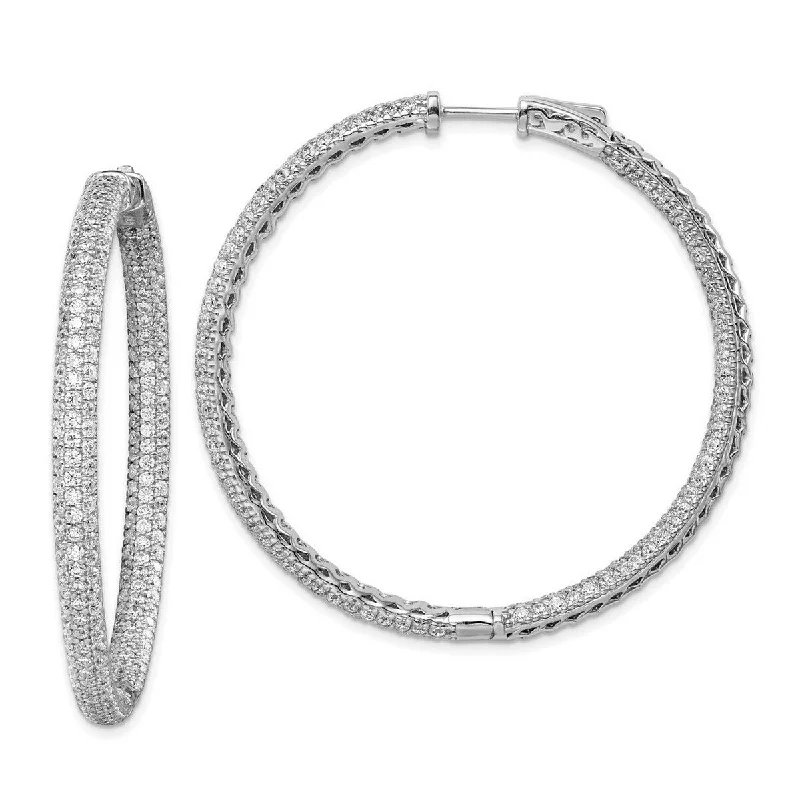 Curata 925 Sterling Silver 1.25 inch diameter CZ Cubic Zirconia Hoop Earrings -