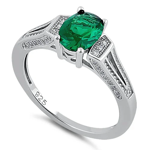 Sterling Silver Oval Emerald CZ Ring