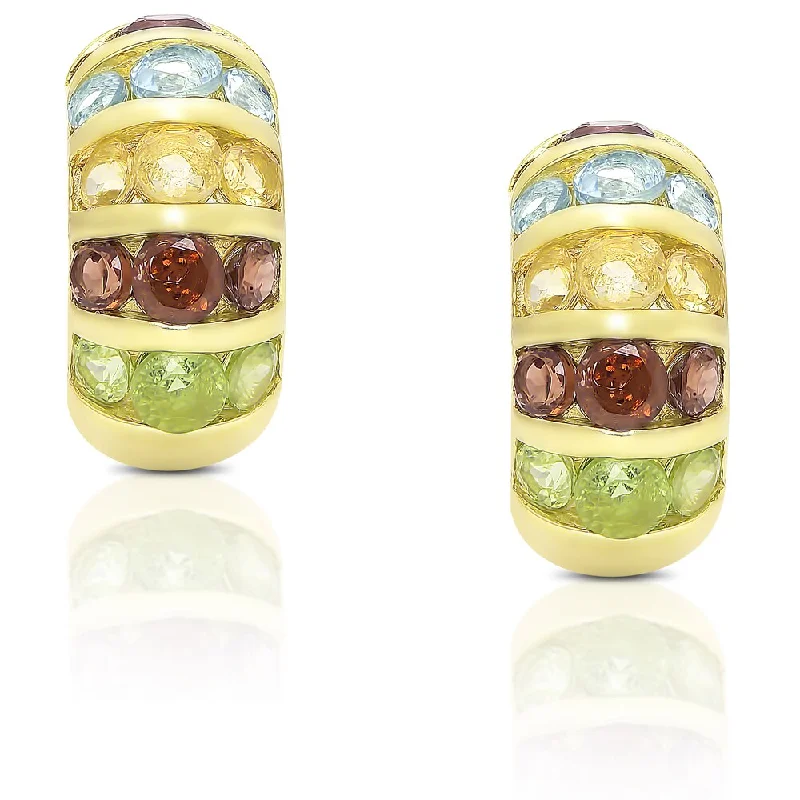 Dolce Giavonna Sterling Silver Multi Gemstone Half Hoop Earrings