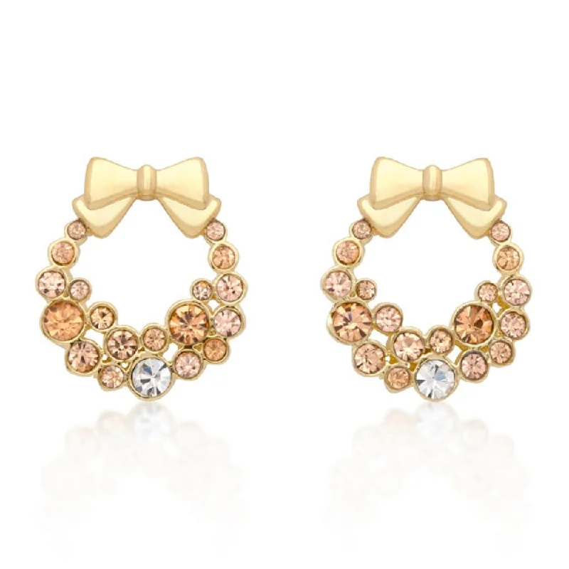 Festive Holiday Wreath Champagne Crystal Earrings For Sparkling Style - 21.4 (mm) X 18.7 (mm) X 3.6 (mm)