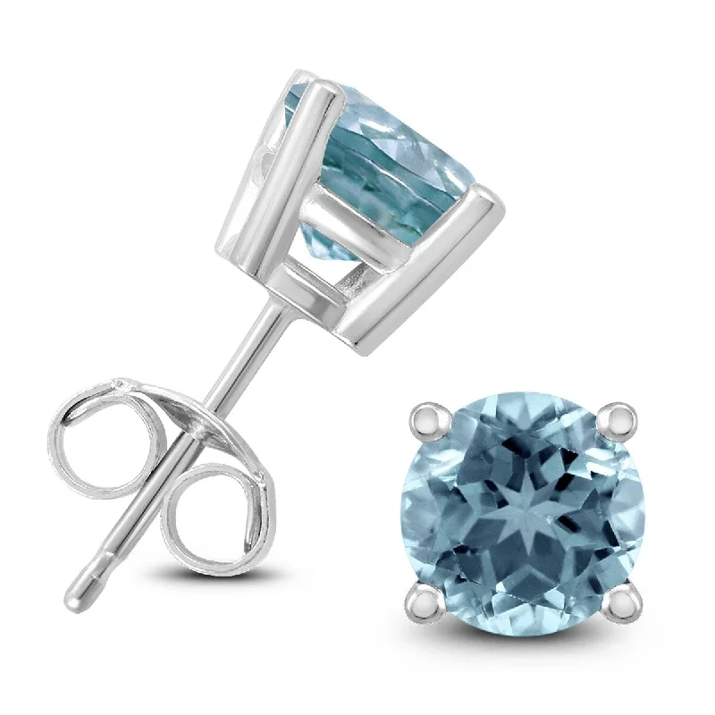 Marquee 14K White Gold 5MM Round Aquamarine Earrings