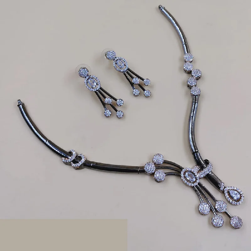 Akruti Collection Oxidised Plated American Diamond Necklace Set