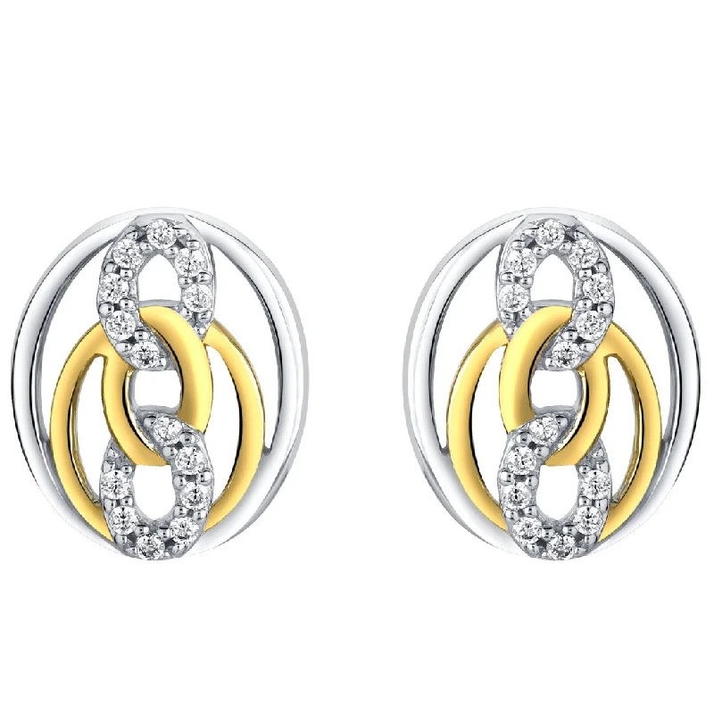 Two-Tone Sterling Silver Cubic Zirconia Infinity Links Earrings