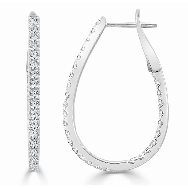 Joelle Inside Out Diamond Pear Hoop Earrings 0.90 CT TDW 1.25" Inches Medium 14K Gold