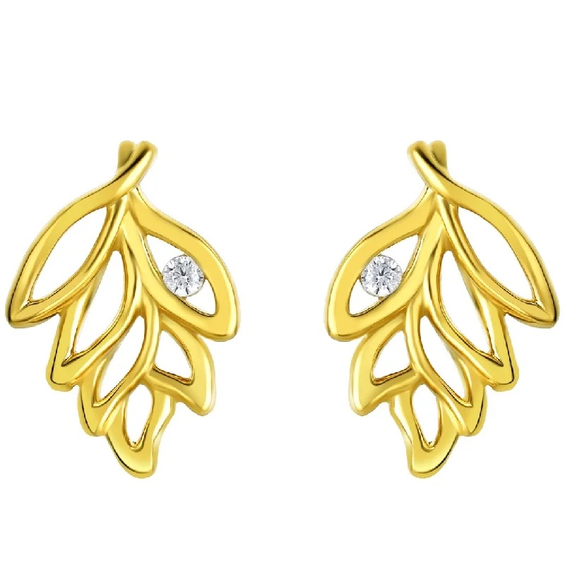 Yellow-Tone Sterling Silver Cubic Zirconia Falling Leaves Earrings