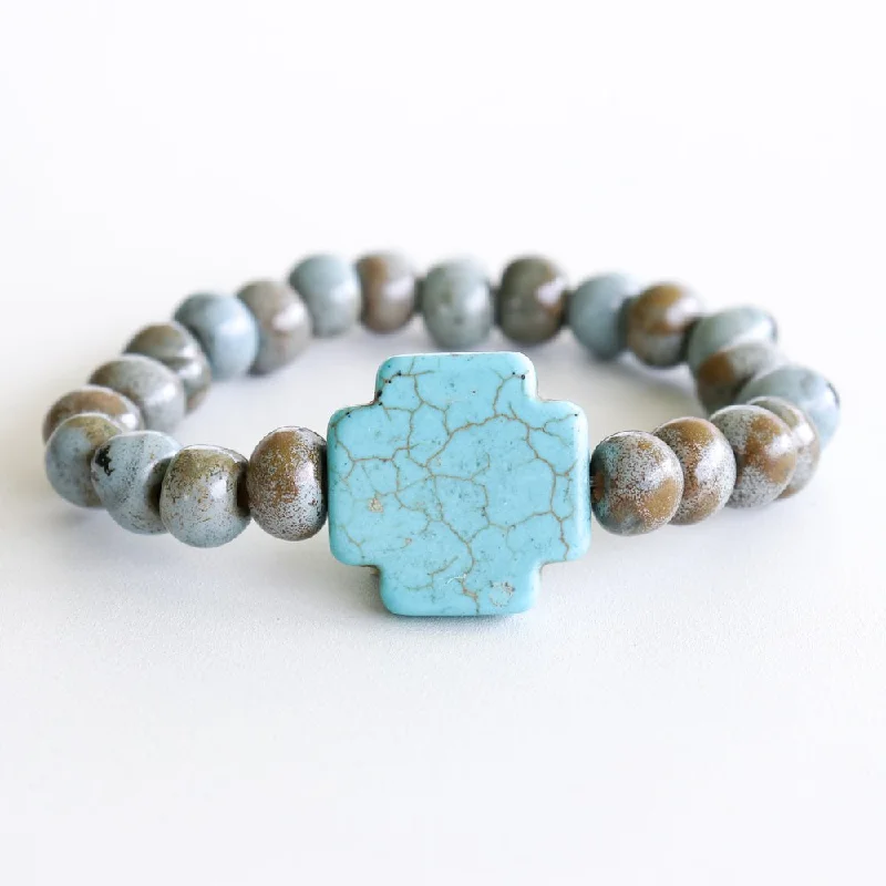 Sea Moss Bracelet with Blue Cross