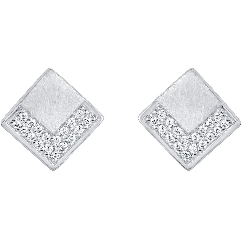 Sterling Silver Cubic Zirconia Adorned Geometric Floating Earrings