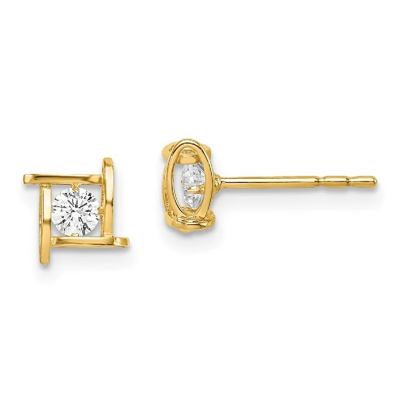 Curata 14k Yellow Gold CZ Cubic Zirconia Square Post Earrings - 5.2mm long