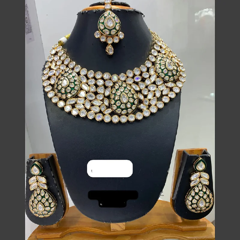 Jain Jewellers Gold Plated Polki Kundan Stone And Pearls Necklace Set