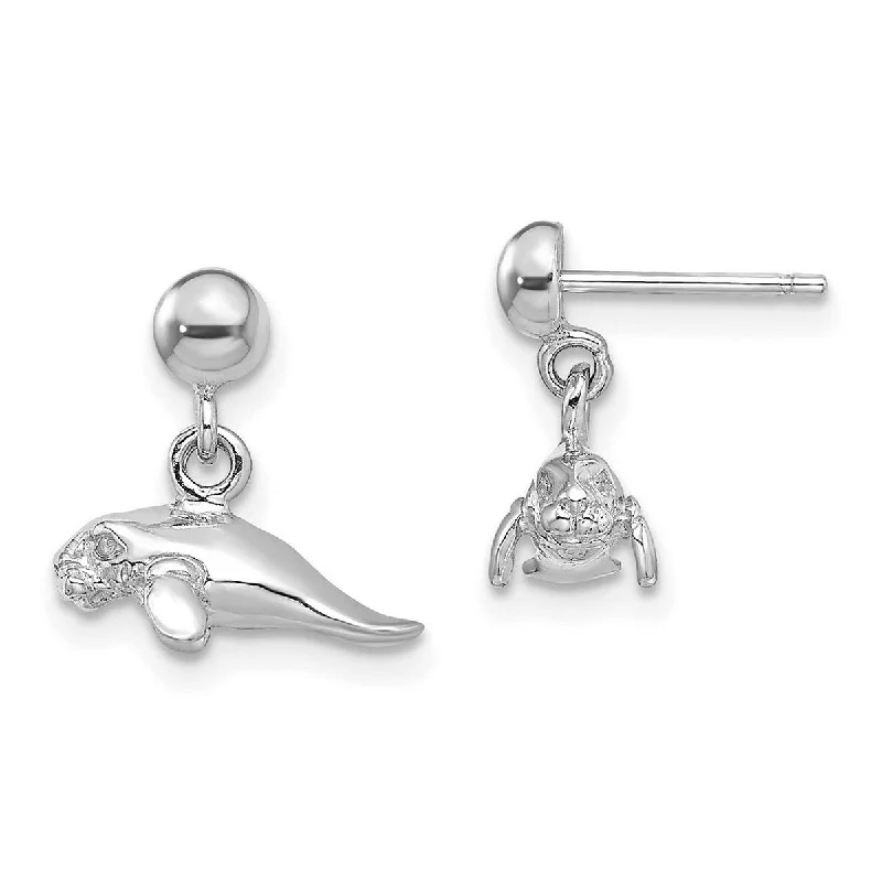 Curata 14k White Gold 3 d Mini Polished Manatee Dangle Earrings 12.1mm long