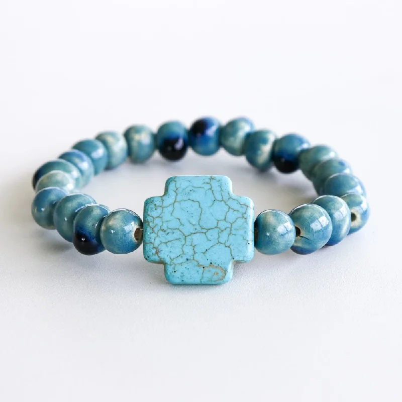 Turquoise Craquelle Bracelet with Blue Cross