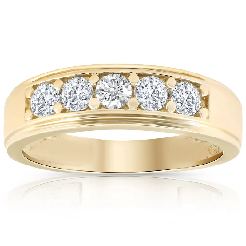 1 Ct Diamond Ring Mens High Polished Yellow Gold Wedding Anniversary Band