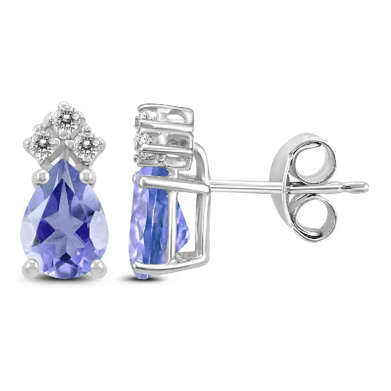 Marquee 14K White Gold 5x3MM Pear Tanzanite and Diamond Earrings