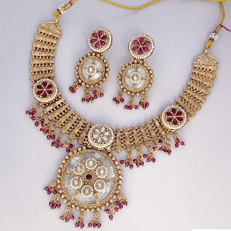 Rani Sati Jewels Gold Plated Kundan Stone And Pearls Necklace Set