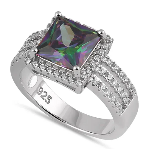 Sterling Silver Rainbow Princess-Cut CZ Ring