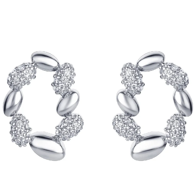 Sterling Silver Cubic Zirconia Wreath Charm Drop Earrings