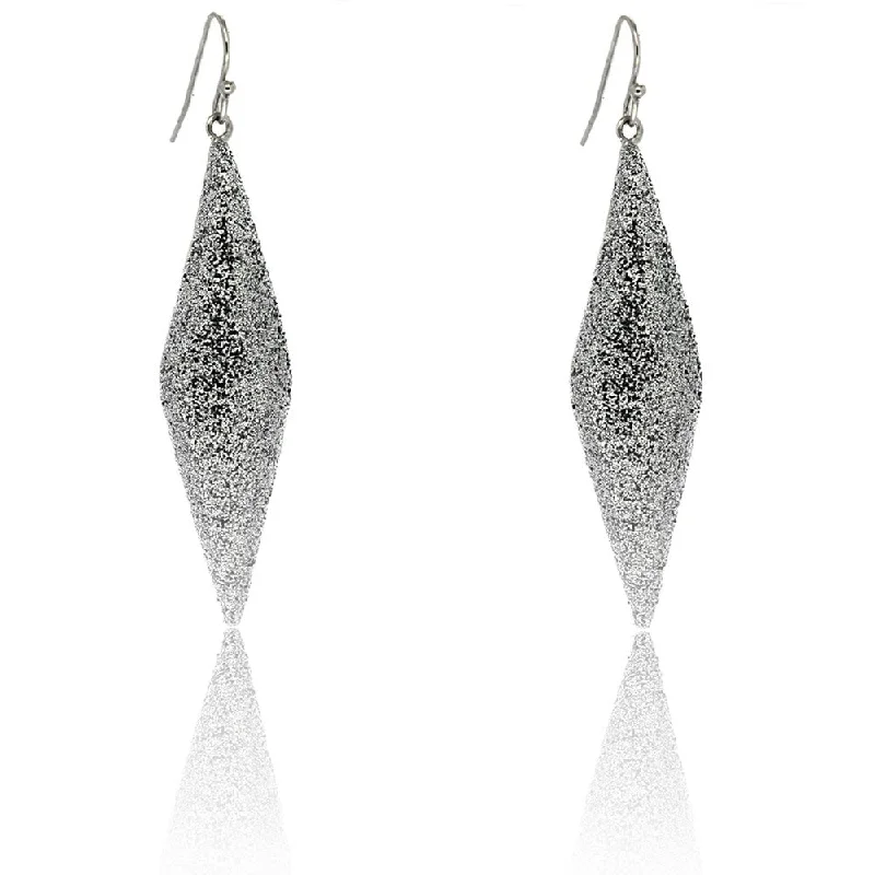 Dolce Giavonna Sterling Silver Rhombus Glitter Dangle Earrings