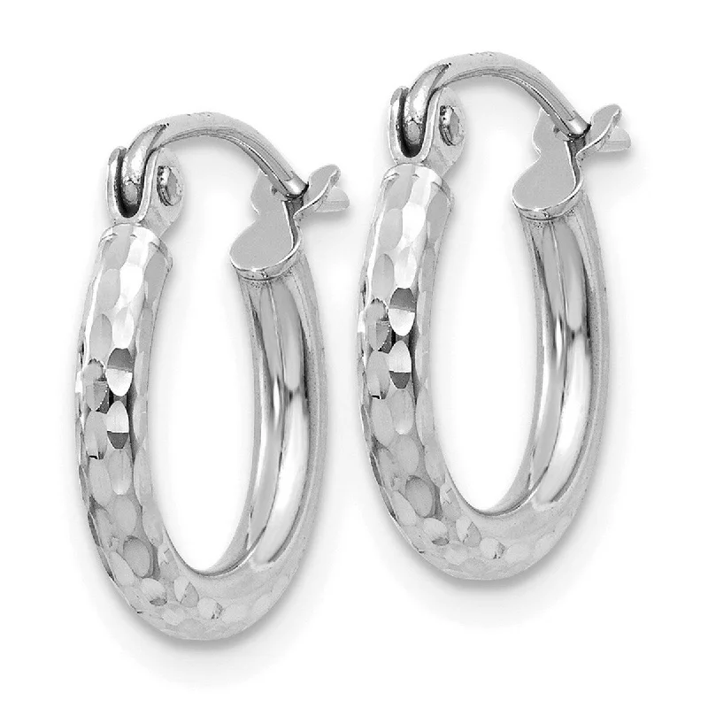 Curata 14k White Gold Rhodium-plated Diamond-cut 2x13mm Round Hoop Earrings