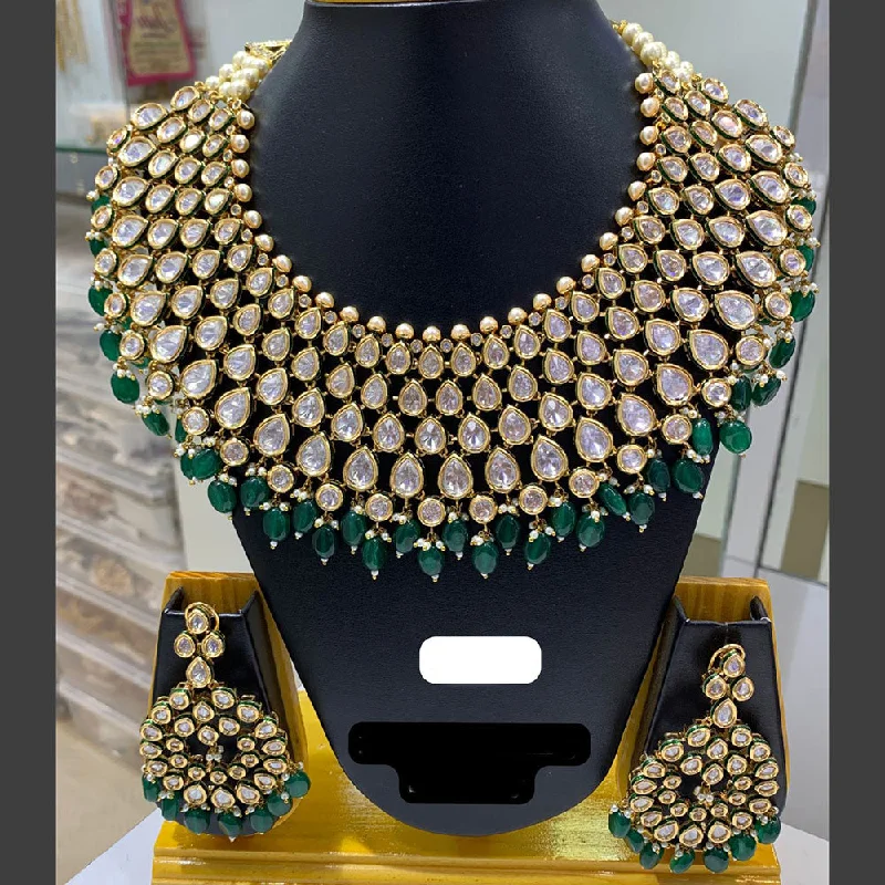 Jain Jewellers Gold Plated Kundan Stone And Pearls Necklace Set