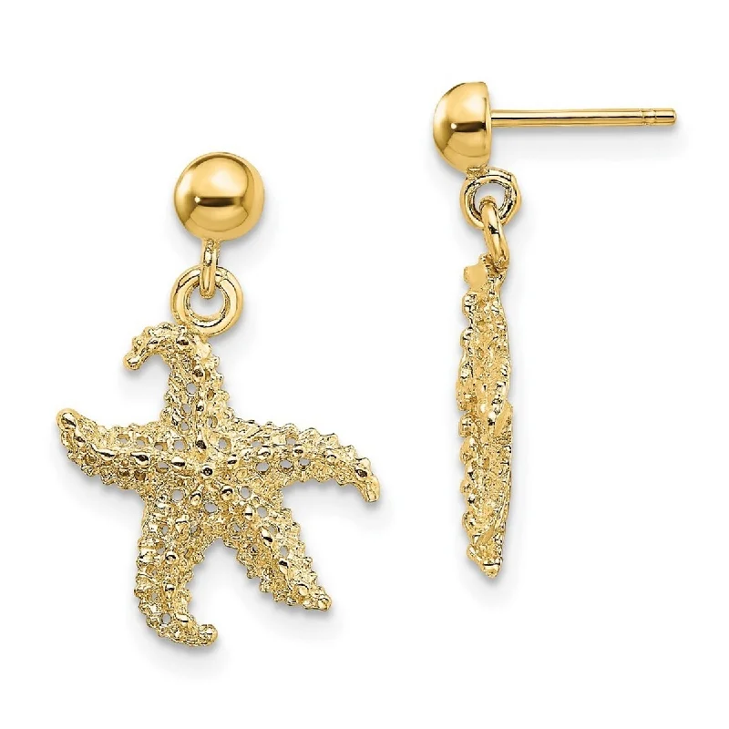 Curata 14k Yellow Gold Sea shell Nautical Starfish Drop Dangle Earrings 21x13.9mm