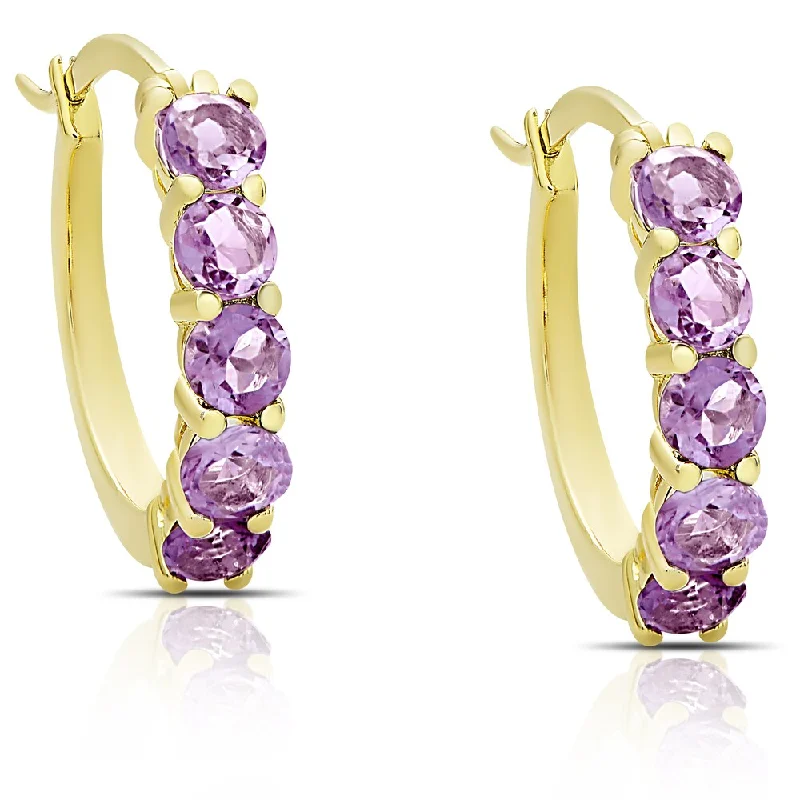 Dolce Giavonna Gold over Sterling Silver Gemstone Hoop Earrings