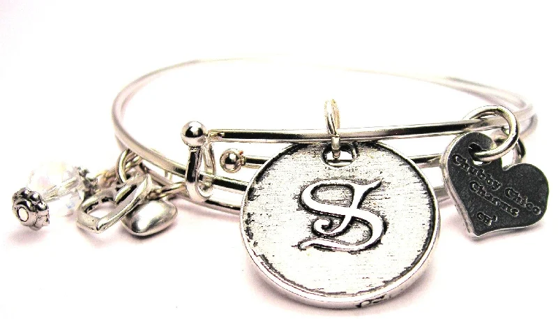 Initial S Circle Expandable Bangle Bracelet Set