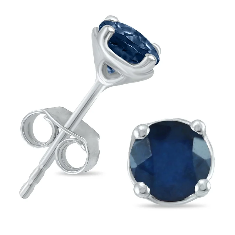 Marquee 5MM All Natural Round Sapphire Stud Earrings in .925 Sterling Silver