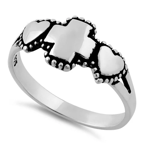 Sterling Silver Double Heart Cross Ring